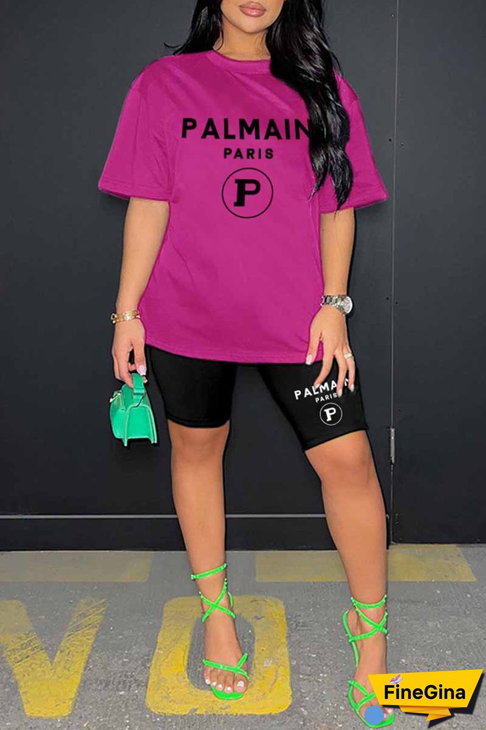 Blue Casual Print Letter O Neck Short Sleeve Two Pieces