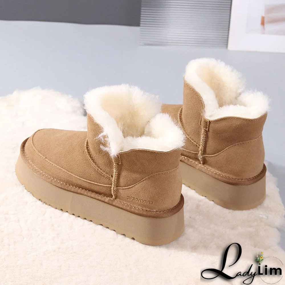 Casual Vintage Artificial Plush Flats Boots Shoes