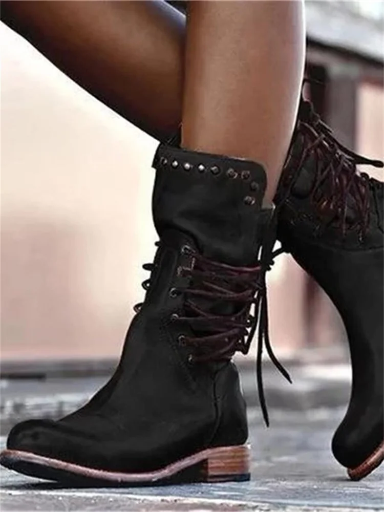 Vintage Washed Studded Laced Boots