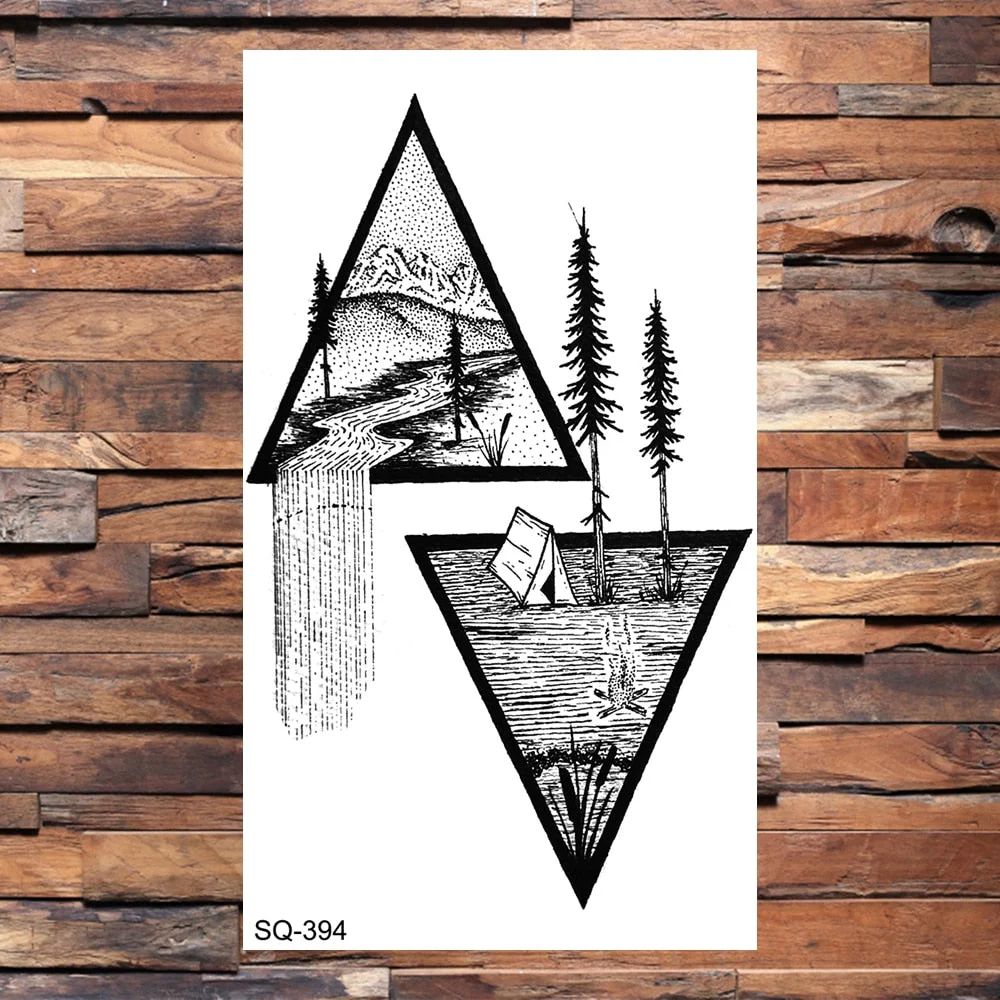 Small Forest Pine Tree Temporary Tattoos For Women Men Realistic Whale Mountain Sea Wave Fake Tattoo Sticker Arm Body Tatoos