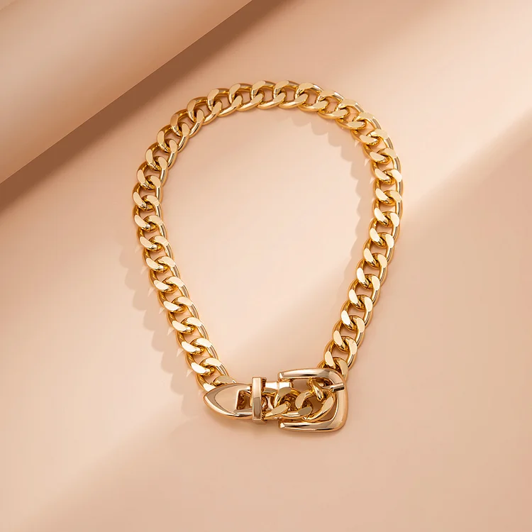 Simple Hip Hop Design Belt Buckle Chain Clavicle Necklace