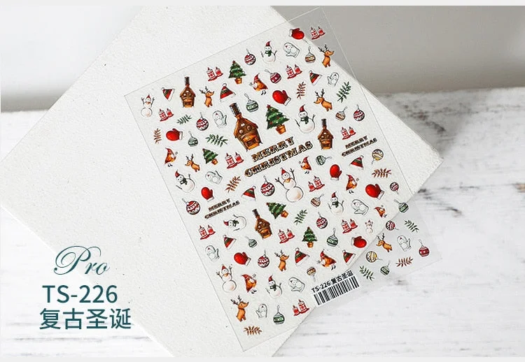5D Christmas SnowFlake Snowman Nails Art Sticker Pro Frosted Thin Transparent Embossed New Year Nail Art Design Nail Stickers-Nail Inspo