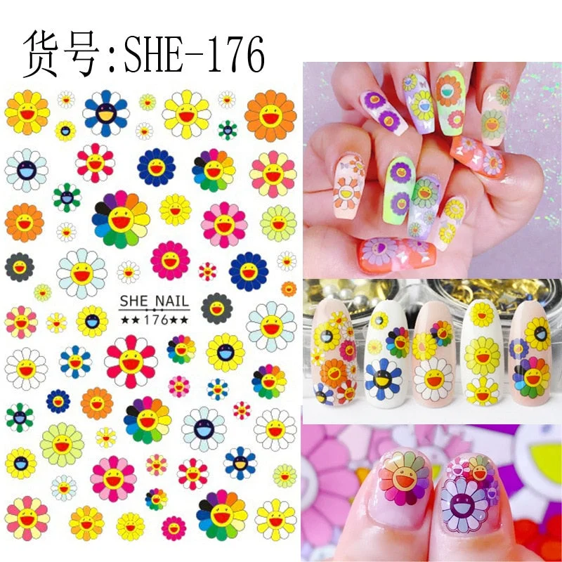 SHE-176 Sunflower Bear Cartoon Rose flower butterfly 3D Back glue Nail decal Nail sticker Nail decoration Nail art Nail ornament-Nail Inspo