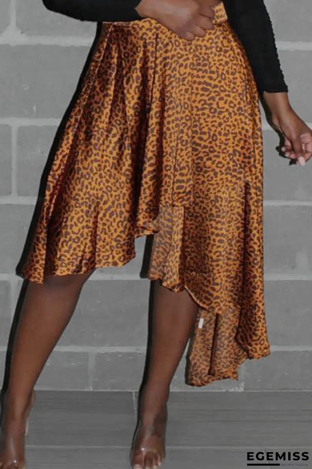 Gold Fashion Casual Print Asymmetrical Regular High Waist Skirt | EGEMISS
