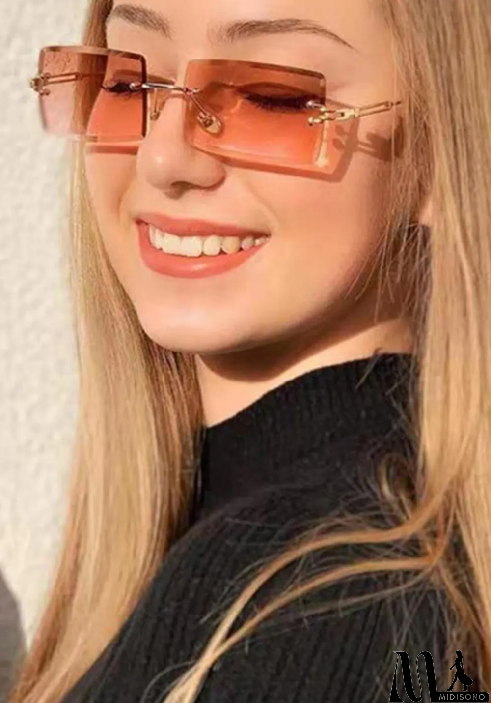 MidiSono - Women Rimless Metal Square Sunglasses