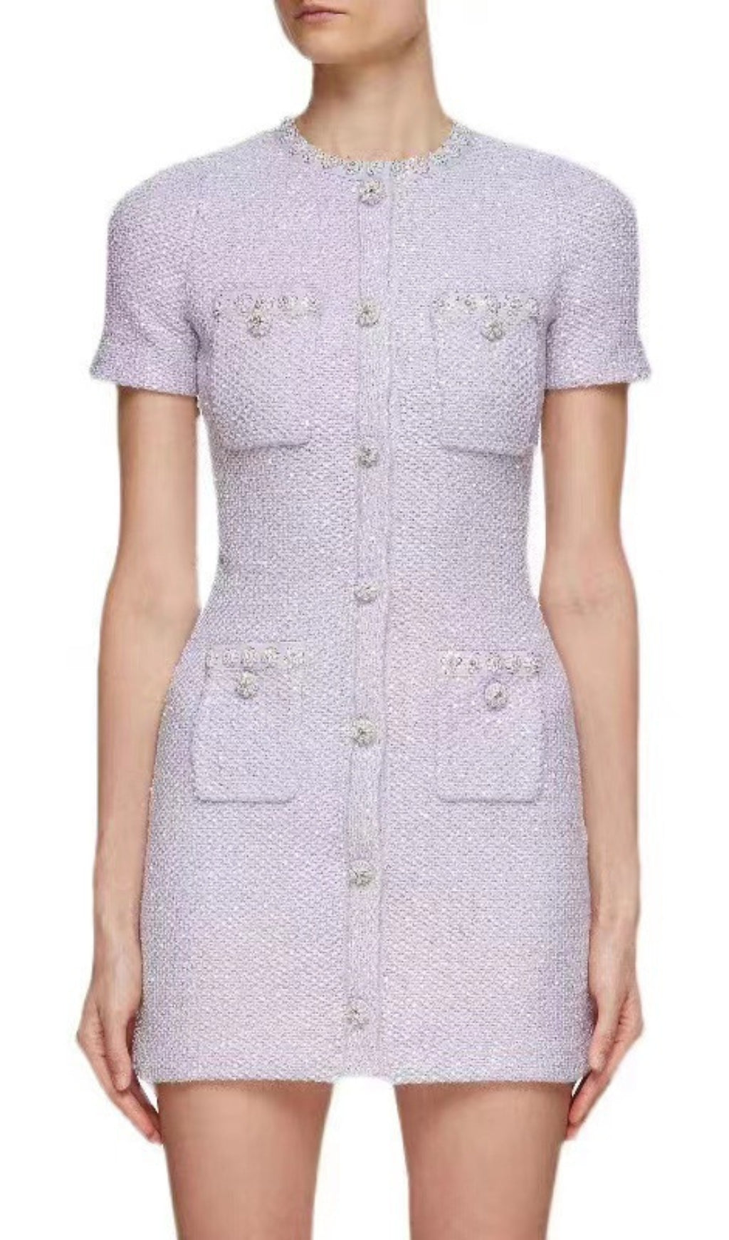 Crystal-Embellished Button Mini Dress In Lilac Flowering Girl