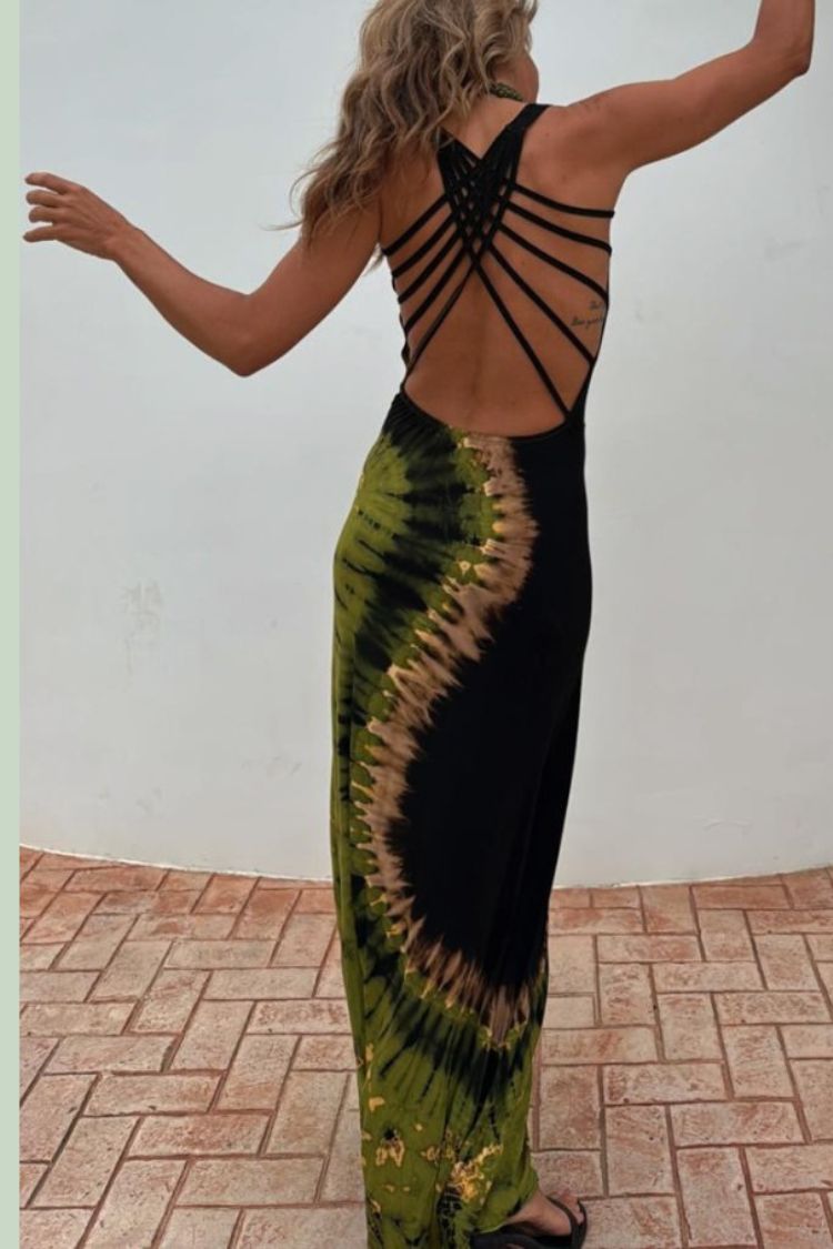 Summer Adventures Tie-dye Print Back Lace-up Stretch Maxi Dress Summer Adventures Tie-dye Print Back Lace-up Stretch Maxi Dress
