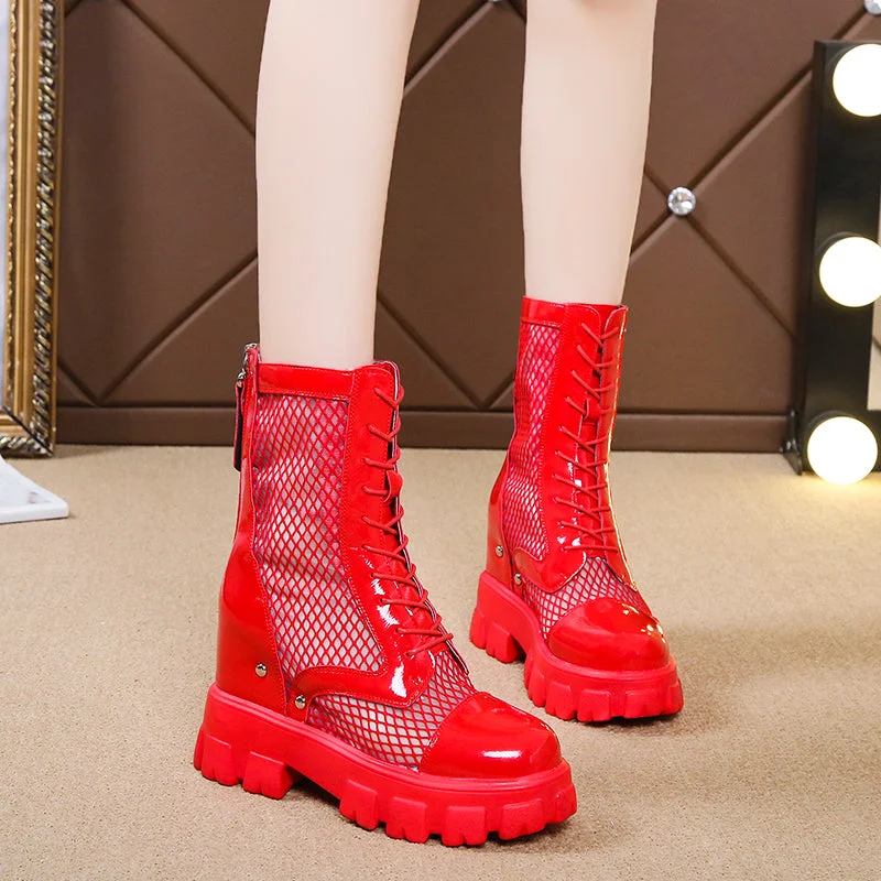 Chunky Platform Ankle Boots For Women Breathable Mesh Summer Shoes Woman Thick Sole Height Increasing Short Botas Mujer