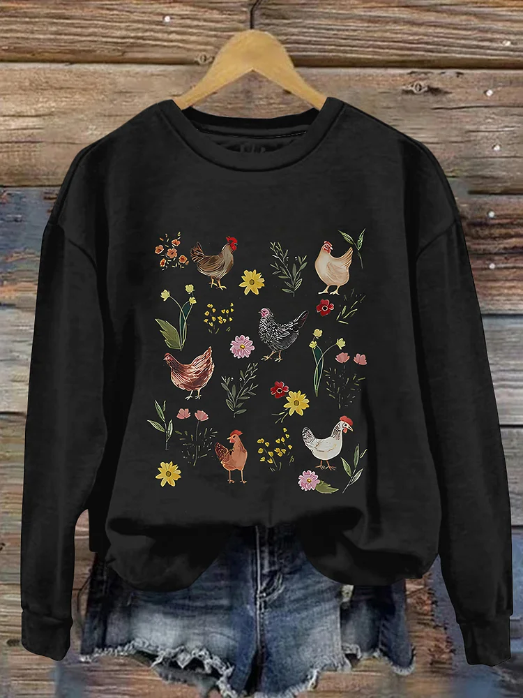 Retro floral print crew neck sweatshirt 5 colors