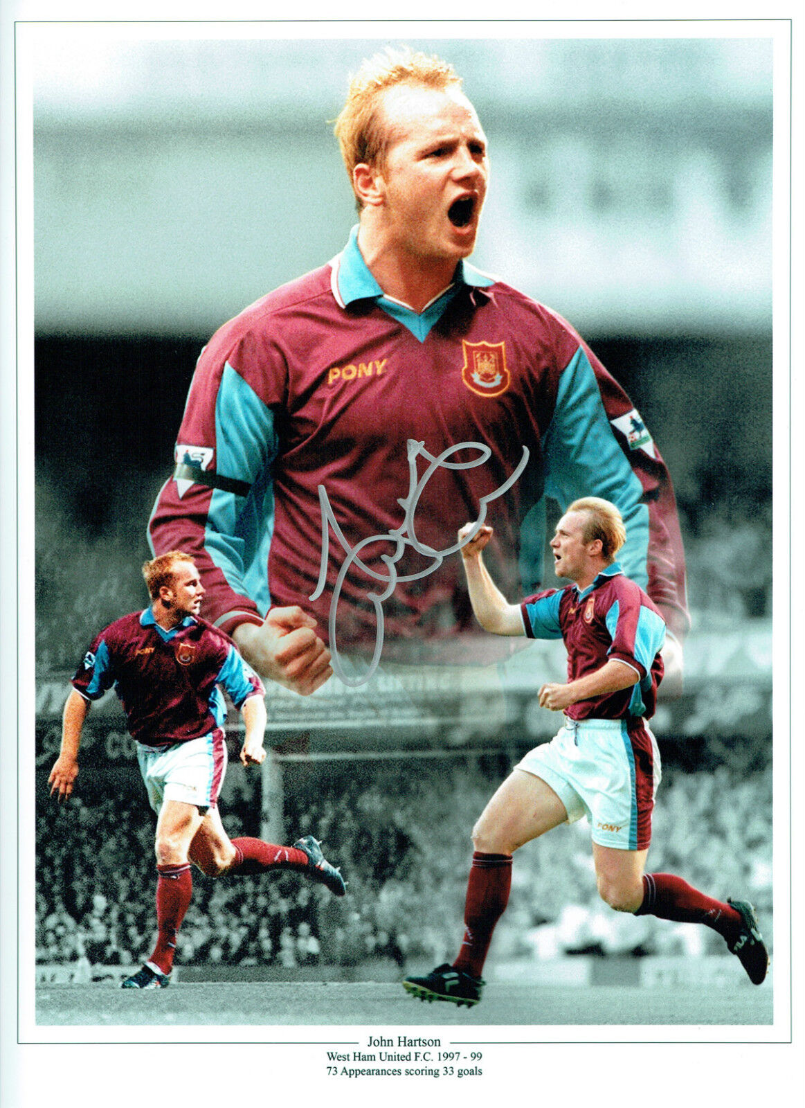 John HARTSON SIGNED West Ham United Montage 16x12 Photo Poster painting Autograph COA AFTAL