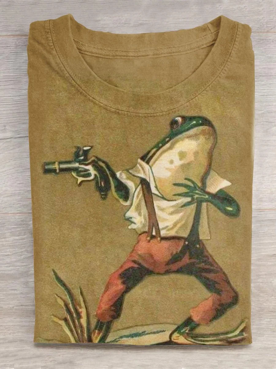 Funny Frog Art Pattern Print Casual T-shirt