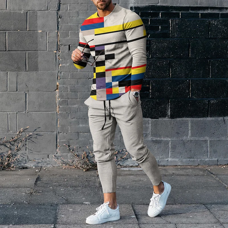 Irregular Geometric Color Blocks Print T-Shirt And Pants Co-Ord