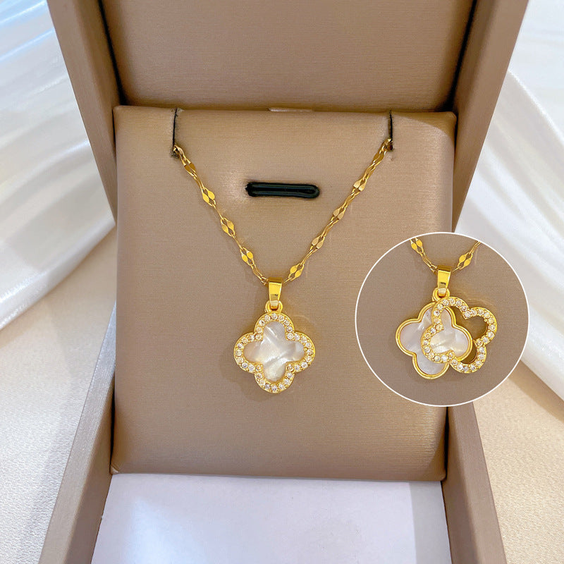 2 Pieces Minimalist Geometric Titanium Steel Diamond Inlay Necklaces