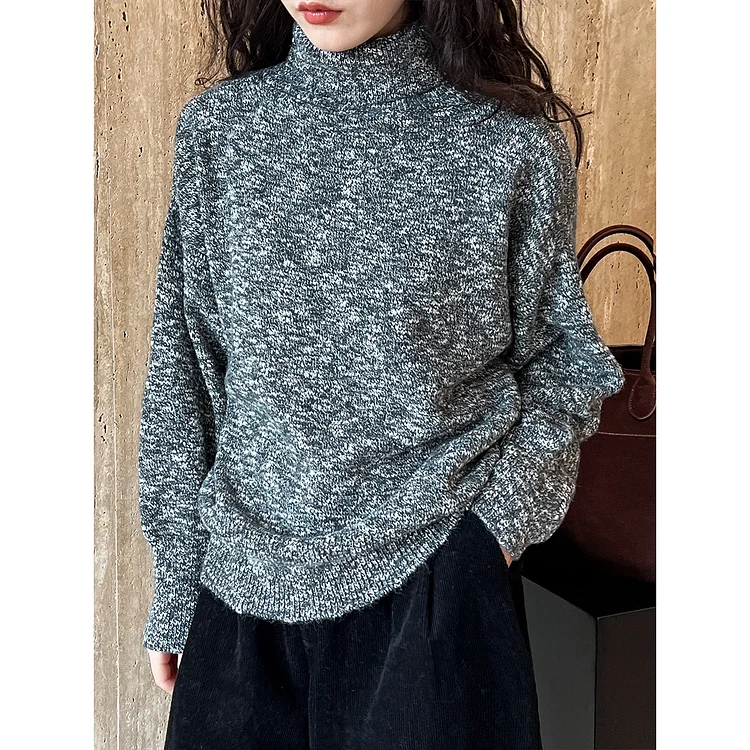 Retro Knit Turtleneck Long Sleeve Sweater