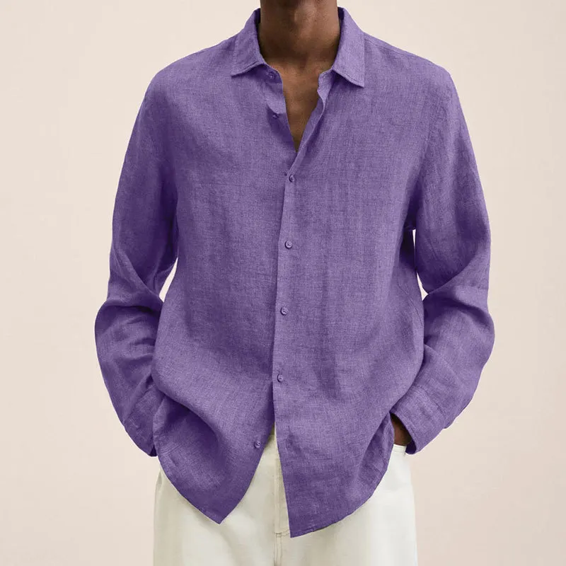 Brownm Brownm Explosion Autumn Long Sleeve V-Neck Loose Button Cotton Shirt Shirt Man