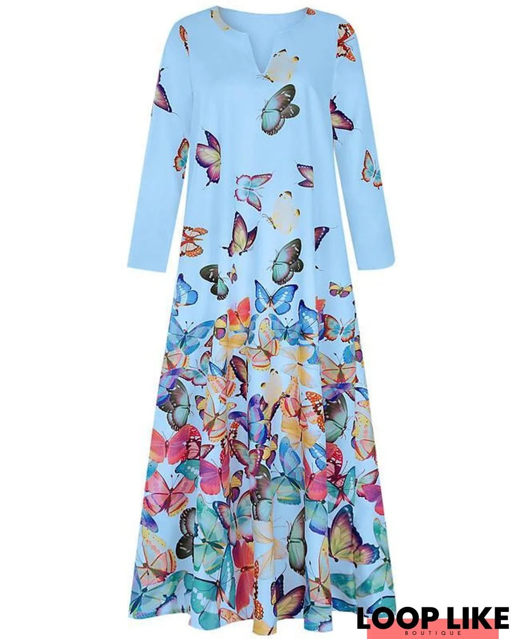 Women's Abaya Midi Dress Long Sleeve Butterfly Tie Dye Animal Print Plus Size Basic Boho White Blue Yellow Blushing Pink