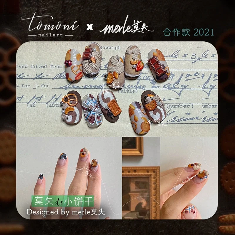 1PC Nail Sticker Back Adhesive Engraved Acrylic Summer Nail Decals  Cute 3D Biscuit Chocolate Design for Manicure DIY Decoration-Nail Inspo