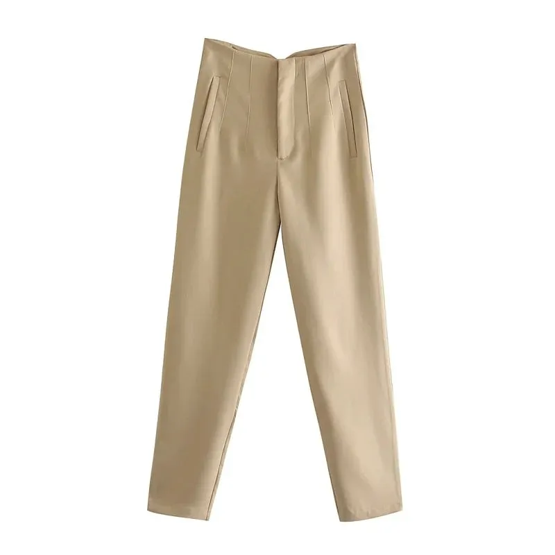 Spring Pants for Women Office Ladies Blazer Pant Beige Trousers Female High Waist Harem Pant Solid Elegant Fashion Mujer Wear Za