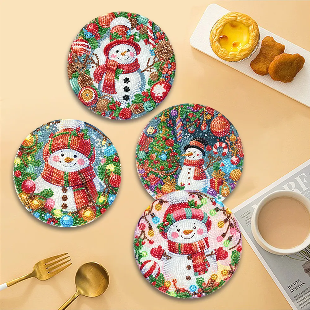 5D DIY 4pcs Christmas Acrylic Diamond Painting Placemats DIY Diamond Dot Kits for Tabletop