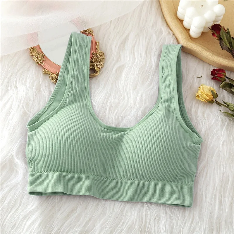 Seamless Women Backless Camisole Female Crop Top Sexy Tank Top Girls 6 Solid Colors Fashion Padded Crop Top Underwear For Lady
