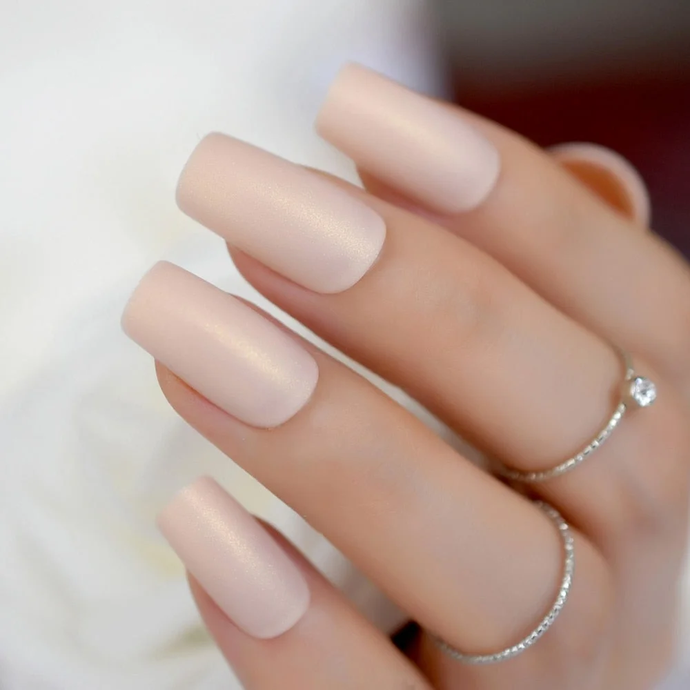Gorgeous Cream False Nails Long Iridescent Matte Fake Nails Frost Art Design DIY Full Free Artificial False Nails 24-Nail Inspo