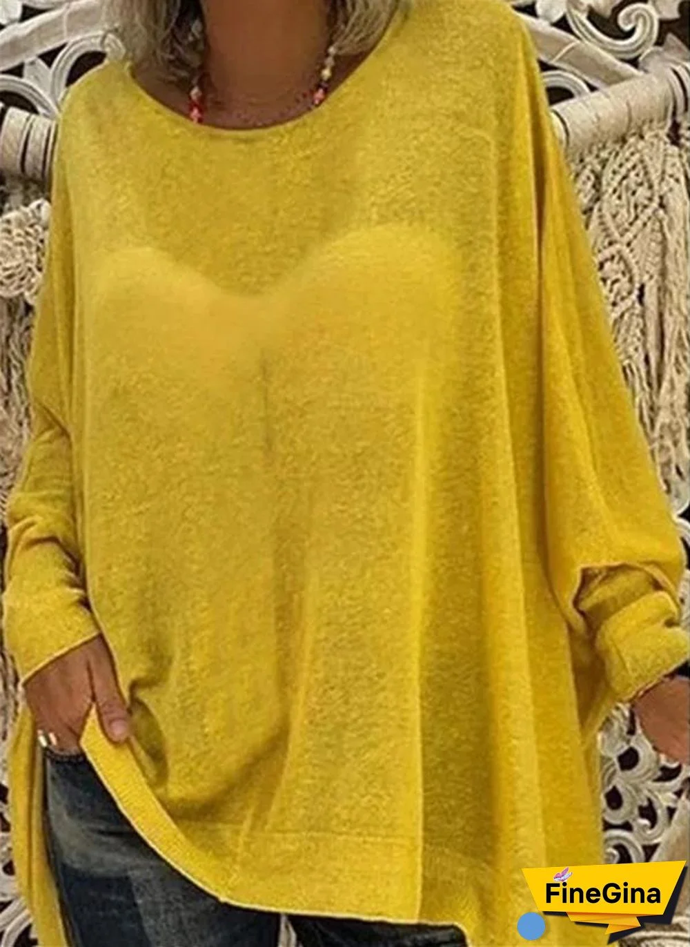 Women Long Sleeve Round Neck Solid Sweater Tops