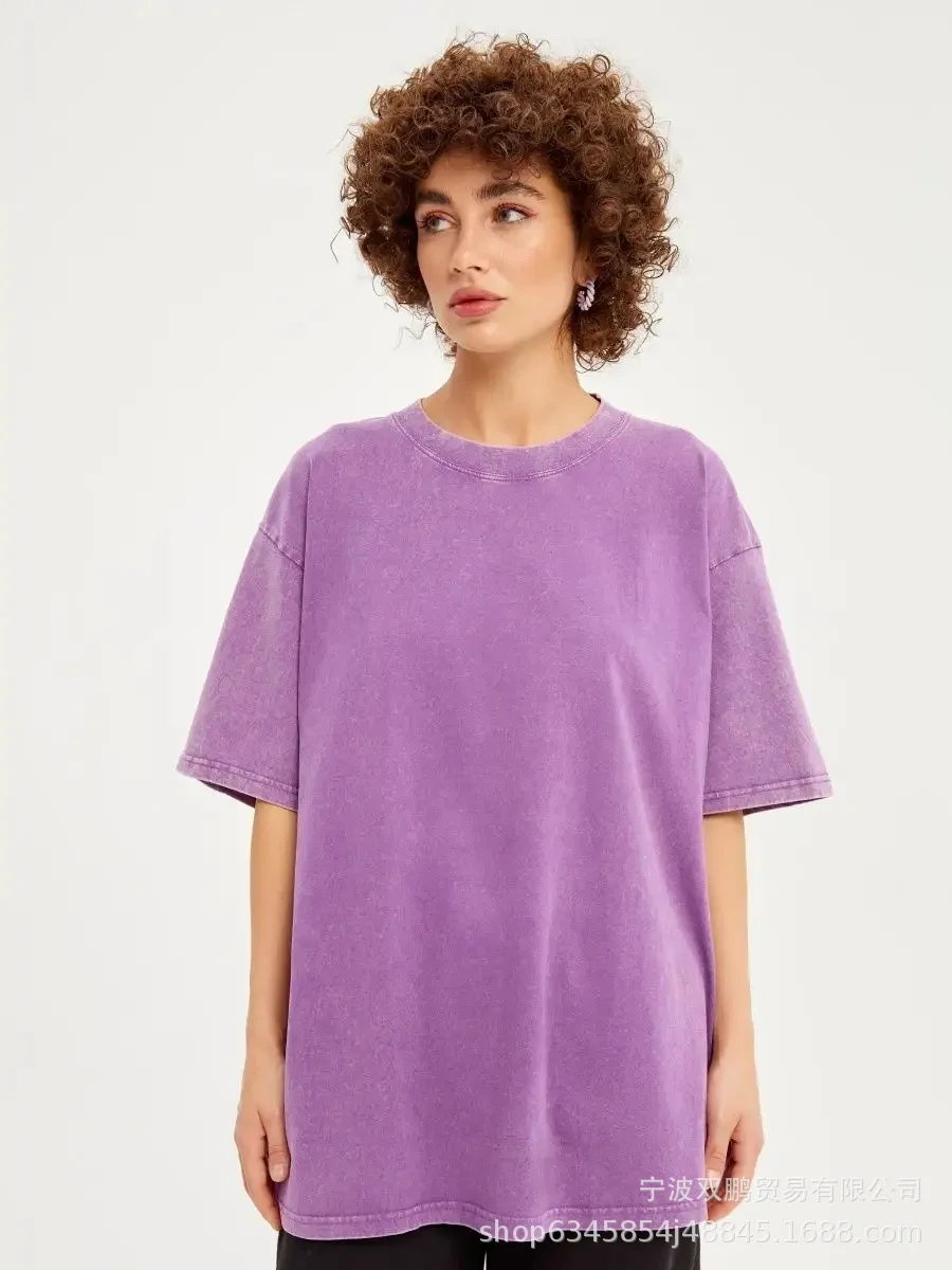 Athvotar Athvotar Spring And Summer New Solid Color T-Shirt Women's Water Wash To Make Old Batik Coat Hot Cotton Short Sleeves