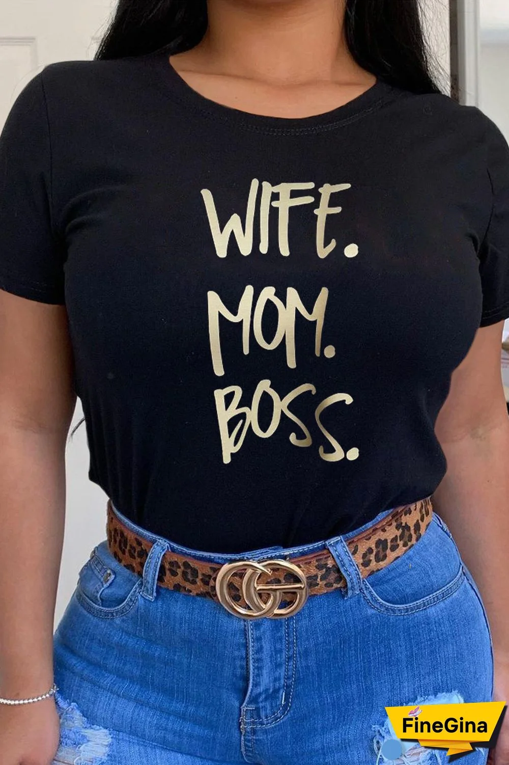 White Casual Street Print Patchwork Letter O Neck T-Shirts