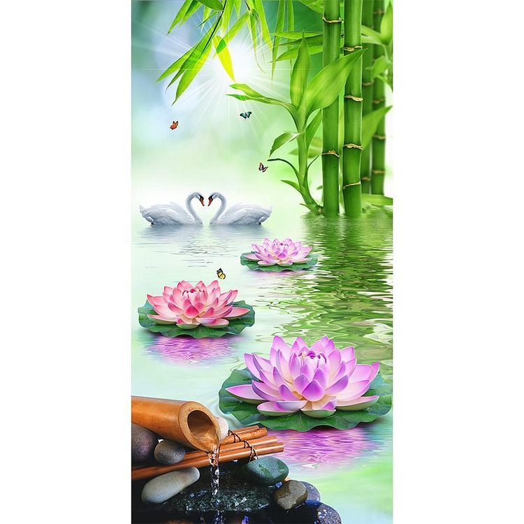 Lotus Pond - Square Drill Diamond Painting - 30x55cm(Canvas)