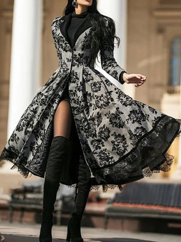Mysterious Black Rose LACE STITCHING JACKET DRESS Outwear