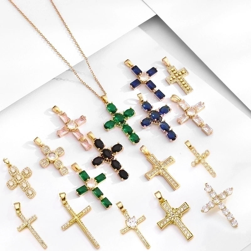 2 Pieces Ethnic Style Cross Stainless Steel Inlay Zircon Pendant Necklace