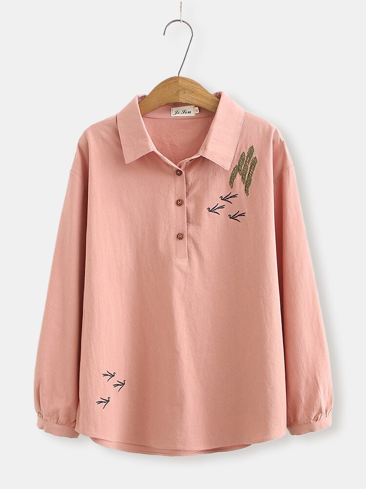 Embroidery Long Sleeve Turn Down Collar Shirt For Women P1660447