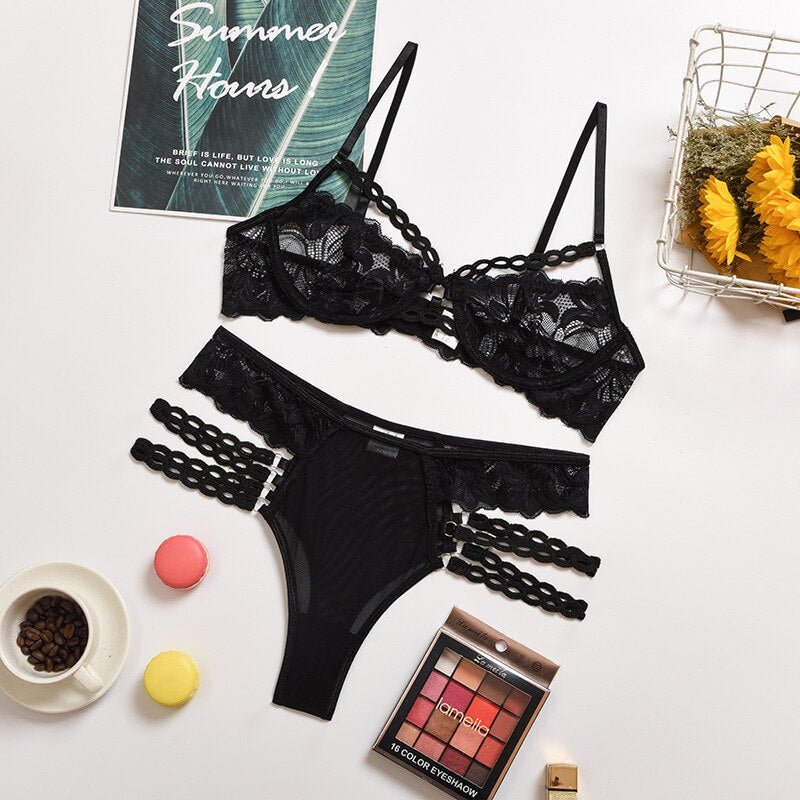 Women's Bra Lingerie Set Floral See Through Underwear Set Underwire Sexy Bra Set Brief Sets Lingerie Sexy Things
