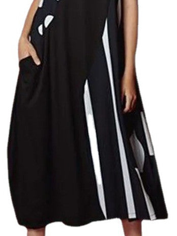 Women Sleeveless Scoop Neck Polka Dot Graphic Midi Dress