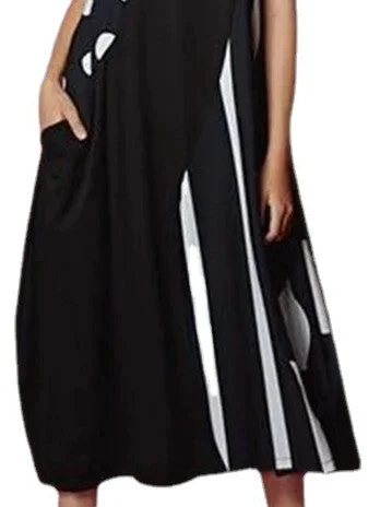 Women Sleeveless Scoop Neck Polka Dot Graphic Midi Dress