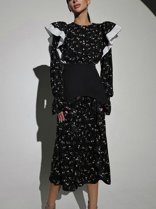 Floral Print Detachable Belt Long Sleeve Elegant Dress | Oxredo Shop Ramadan Sale