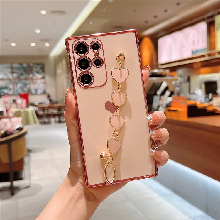 Plating Silicone Love Heart Bracelet Case For Samsung Galaxy S23 S22 S21 Ultra A52 A53 FE A54 A23 A12 A 52S 53 54 5G Soft Covers