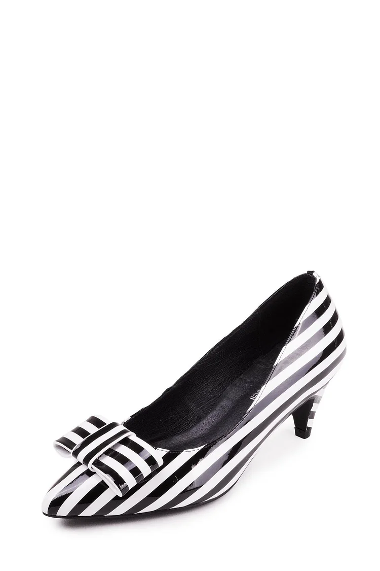 Stripey Black and White Kitten Heels. Vdcoo