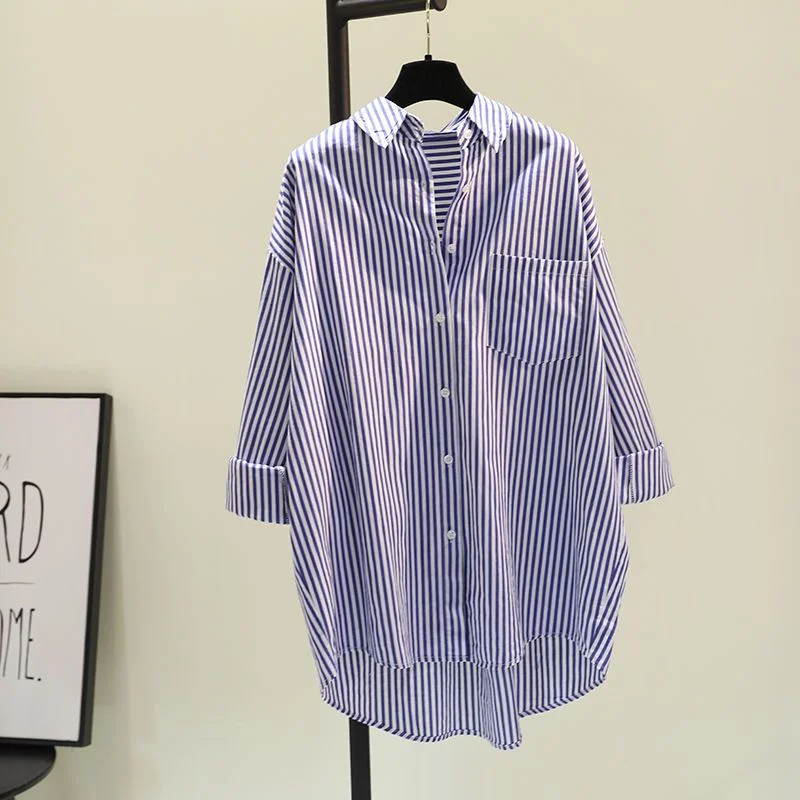 Brownm Brownm Vertical Stripe Medium Long Shirt Dress Women 2025 Spring And Autumn New Han Fan Art BF Style Casual Shirt