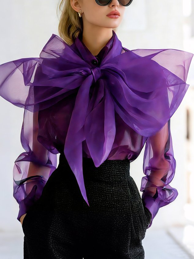 Elegant Plain Bow Blouse mysite idetrend