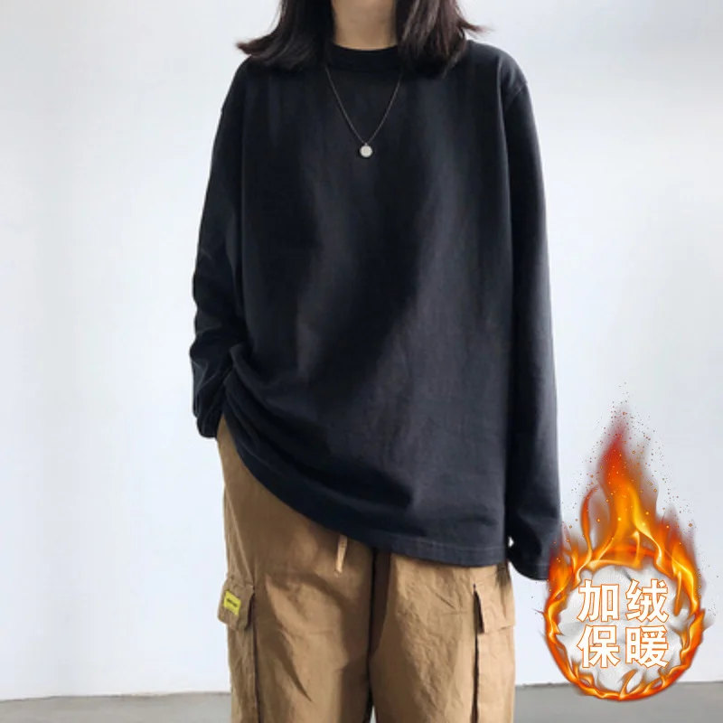 Brownm Brownm Velvet Long-Sleeved T-Shirt Women 2023 Autumn / Winter New White Students With Warm Bottom Shirt Korean Version Of Clothes Women