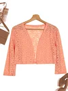 Fashionable Solid Color Lace Cardigan Top - Delicate Open Front, Sheer Three-Quarter Sleeves, Perfect for Everyday Chic Style - A Feminine & Lightweight Wardrobe Staple for Women