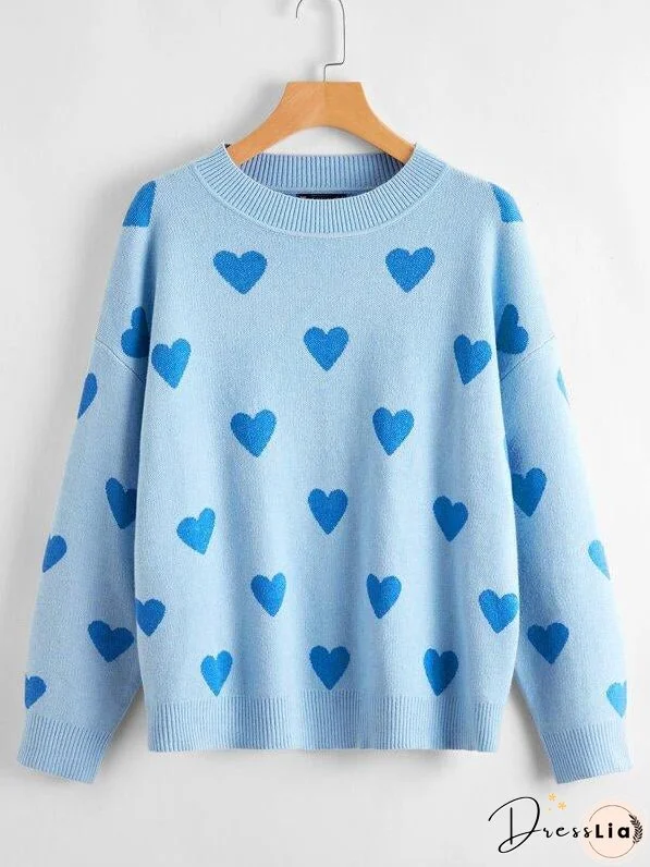Drop Shoulder Heart Sweater for Women