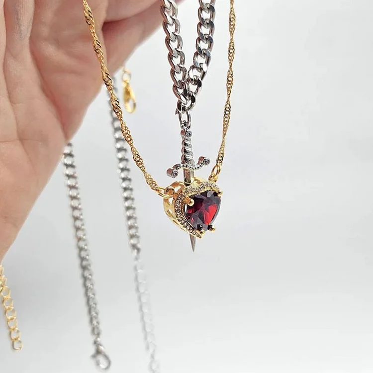 Heart and Sword Necklace, Couple Necklaces, Couples Jewelry, Couples Gift, Couples Set, 2 Piece Matching Couples Necklaces