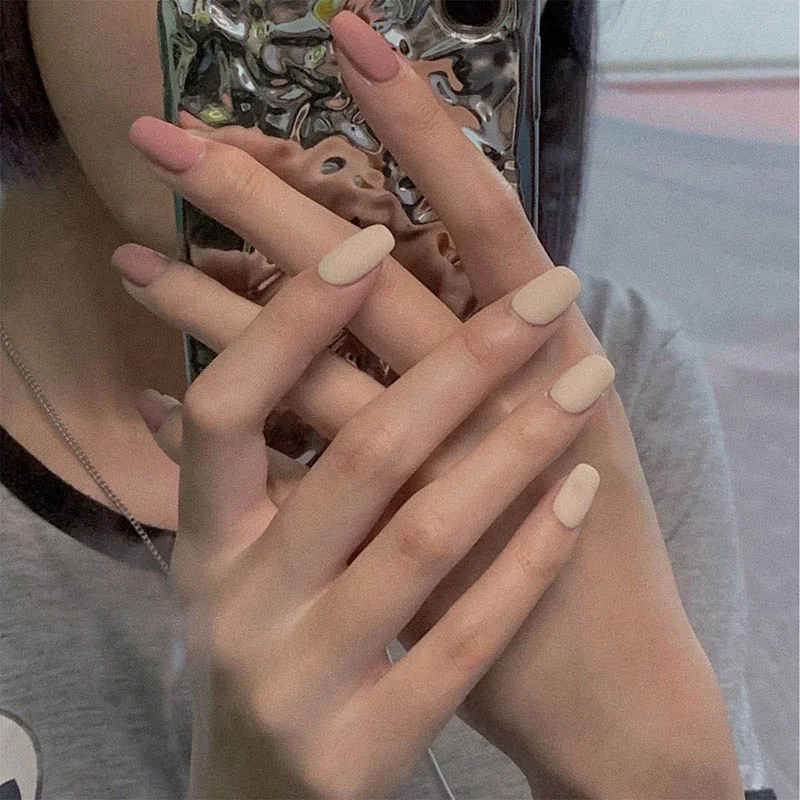 24pcs/box Khaki Pure Color Frosted Ballet matte Fake Nail press on Wearable Detachable Nail Tip Long Healthy full cover for Girl-Nail Inspo