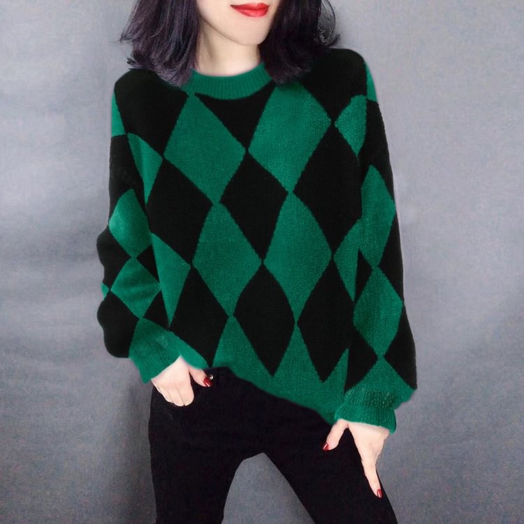 As Picture Long Sleeve Shift Geometric Sweater