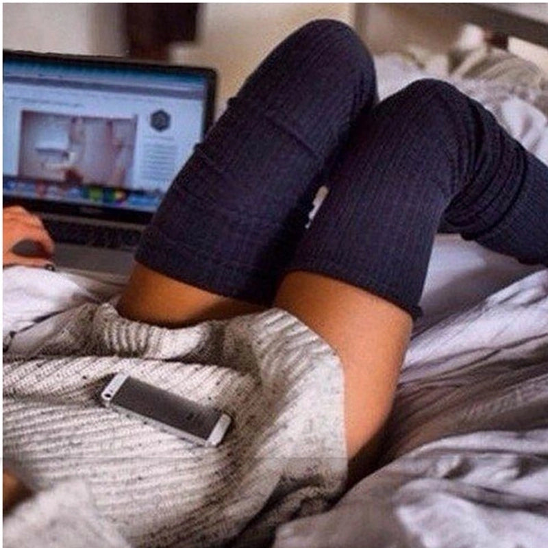 Women’s Basic Solid Color Cotton Blending Jacquard Socks Over The Knee Socks