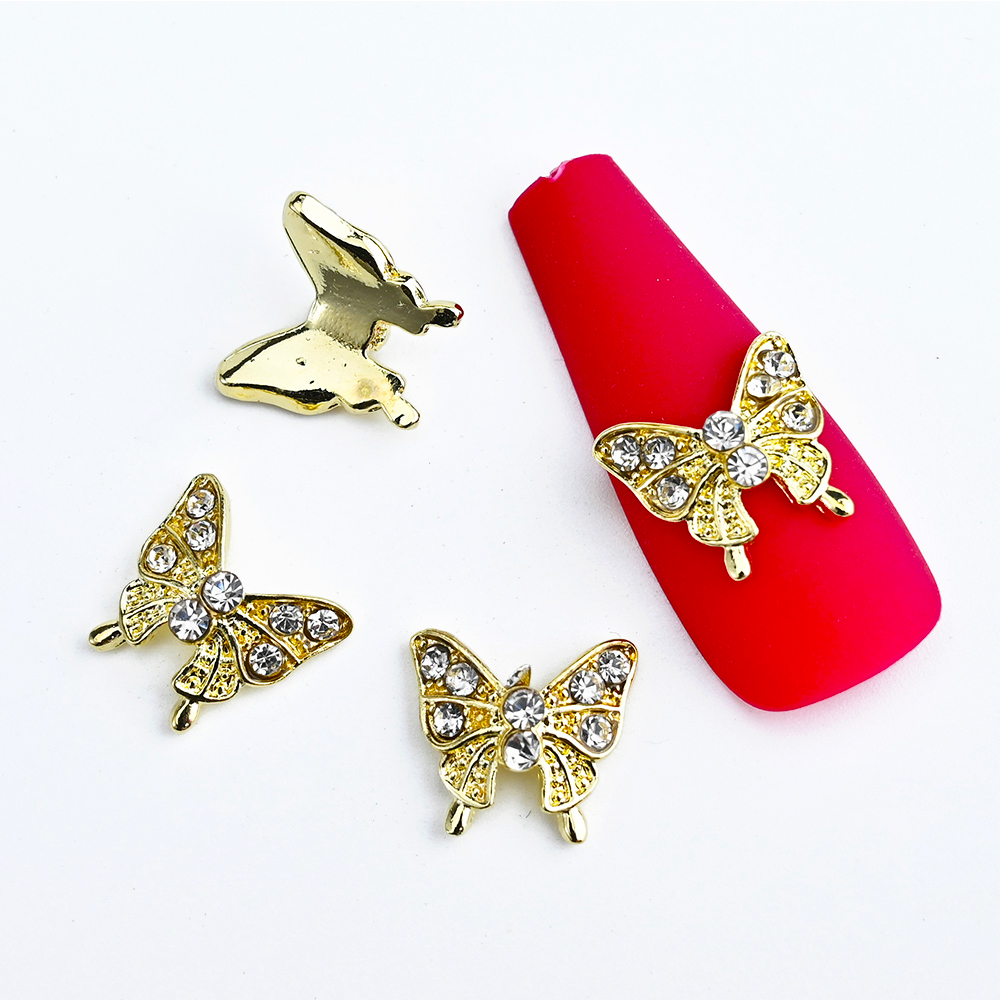 10PC Alloy Butterfly Zircon Nail Art Rhinestone 3D Gold Silver Shiny Diamond Nail ART Gems Butterfies Crystal Manicure Accessory | Cncures