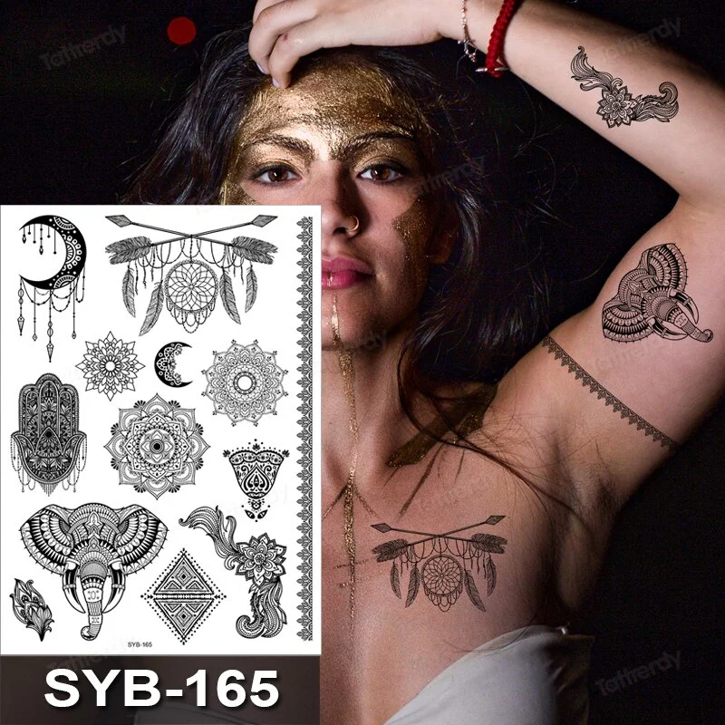 Sdrawing Temporary Tattoo Sticker Henna Mehndi Totem Flash Tatto Butterfly Flower Hand Fingers Body Art Arm Fake Tatoo Women