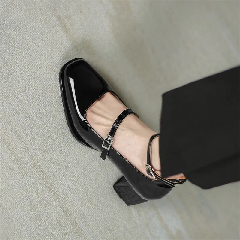 Women heels Shoes Mary Jane Shoes Woman Pumps Patent Leather High Heels Dress Shoes Red Wedding Shoes Spring 2024 Double Buckle